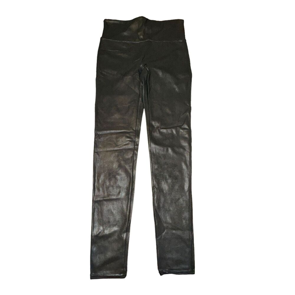 Spanx Faux Leather Leggings Black High Rise Compression Full Length Women's Sz L